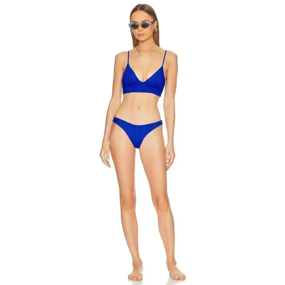 L*Space Winnie Longline Bikini Top Ribbed Royal Blue Large NEW with tags!